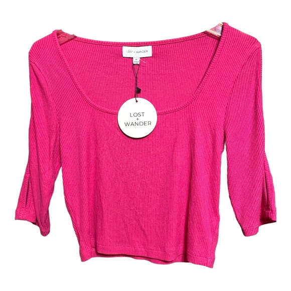 Lost and Wander Crop Ribbed Hot Pink Top M - Picture 1 of 7